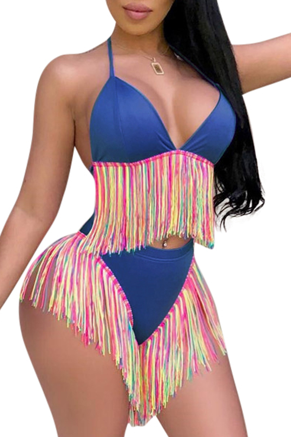 

Lovely Tassel Design Blue Two-piece Swimsuit