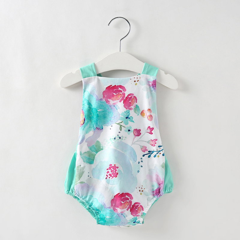 

Lovely Leisure Print Light Green Girl One-piece Romper