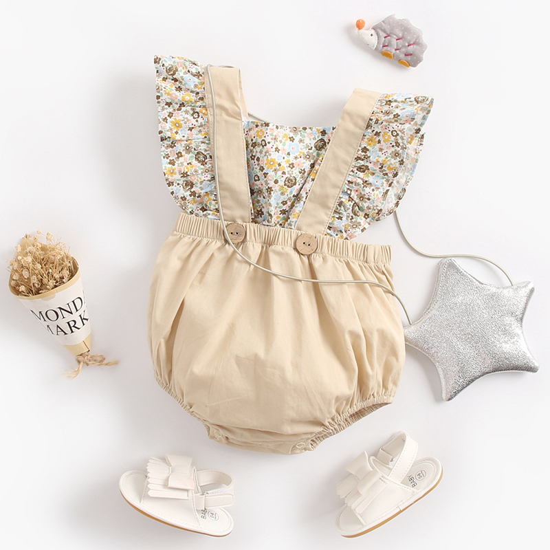 

Lovely Sweet Floral Print Apricot Girl One-piece Romper