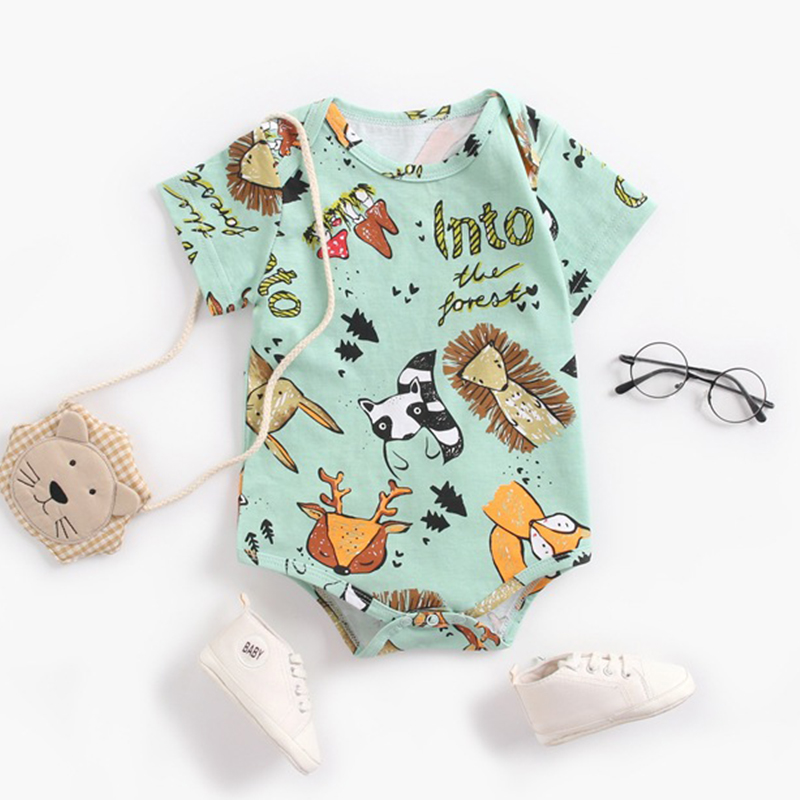 

Lovely Leisure Print Light Green Girl One-piece Romper