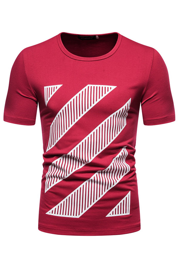 

Lovely Leisure O Neck Print Wine Red T-shirt