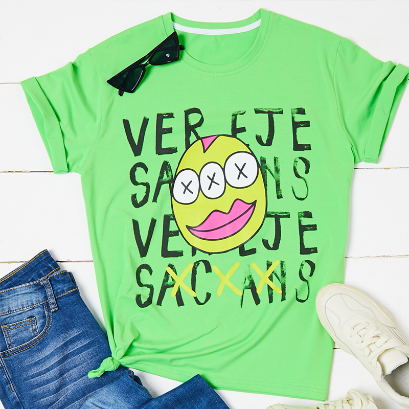 

Lovely Casual O Neck Cartoon Print Green T-shirt