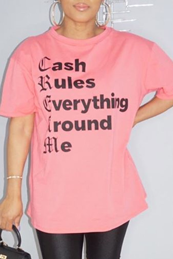 

Lovely Leisure O Neck Letter Pink T-shirt