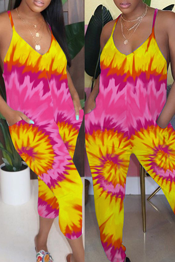 

Lovely Trendy Print Rose Red One-piece Jumpsuit