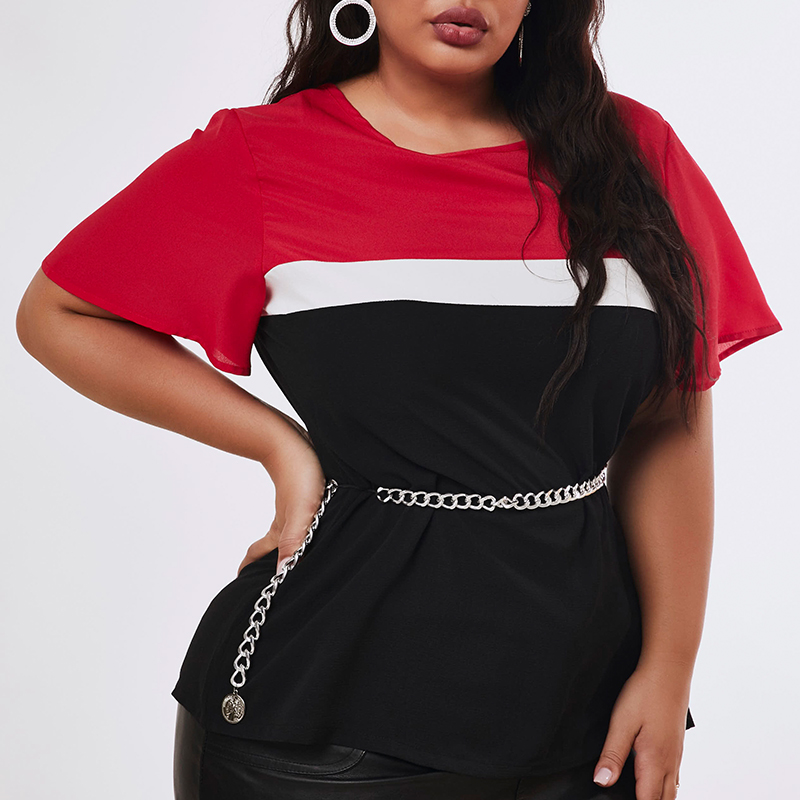 

Lovely Casual Patchwork Red Plus Size T-shirt