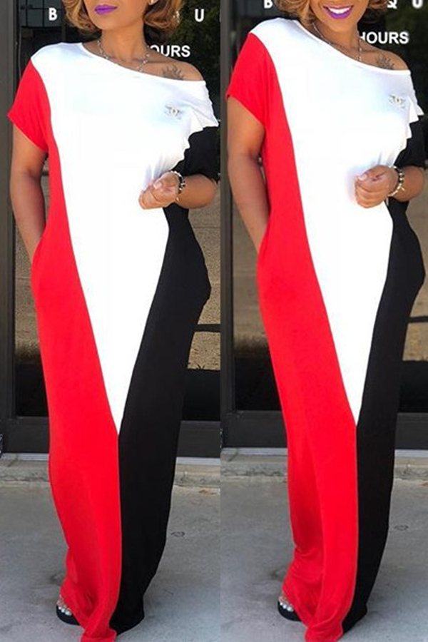 

Lovely Leisure Patchwork Red Maxi Dress