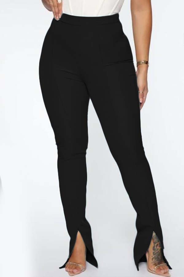 

Lovely Casual Front Slit Black Pants