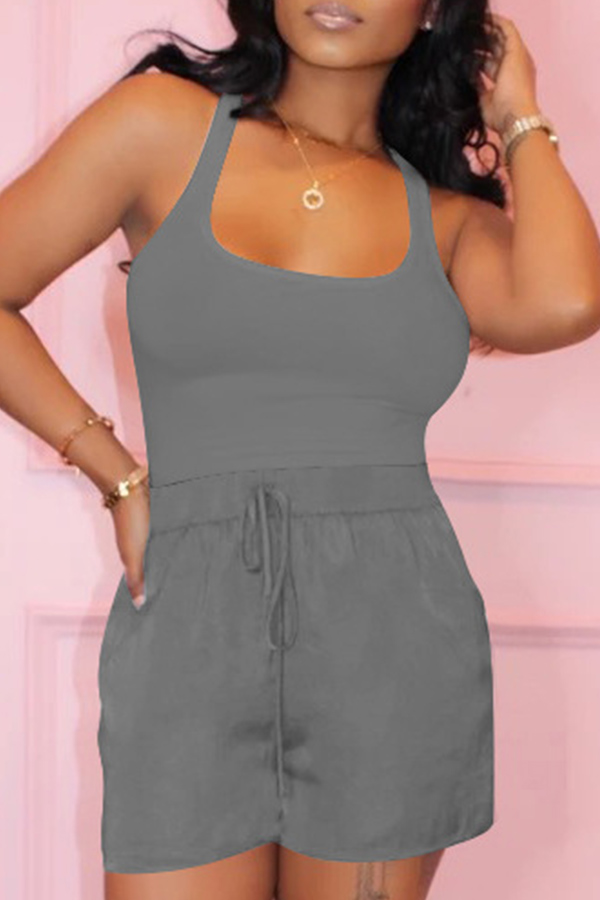 

Lovely Casual Lace-up Grey Two-piece Shorts Set