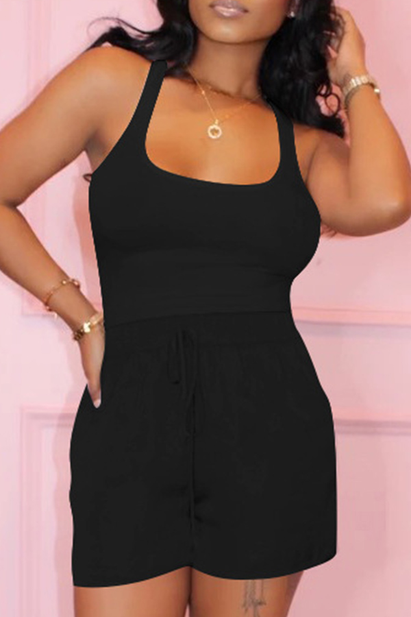 

Lovely Casual Lace-up Black Two-piece Shorts Set