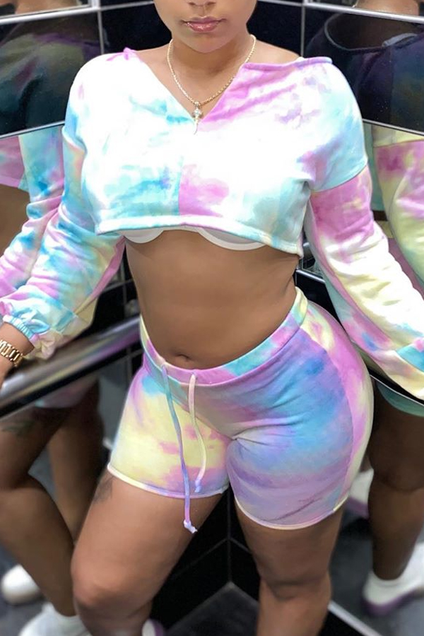 

Lovely Trendy Tie-dye Multicolor Two-piece Shorts Set, Multi