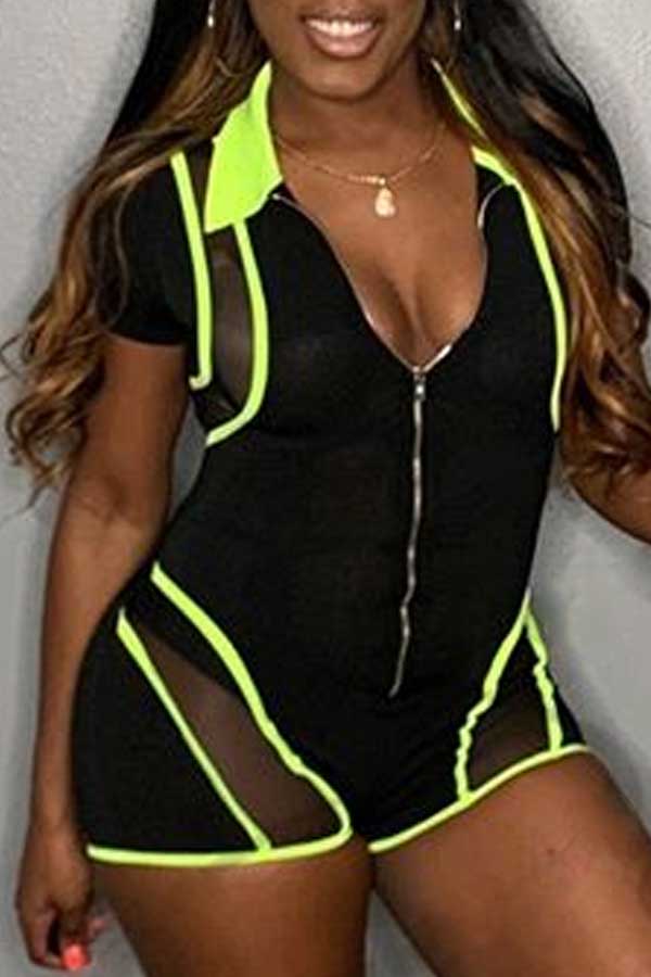 

Lovely Trendy Zipper Design Black One-piece Romper