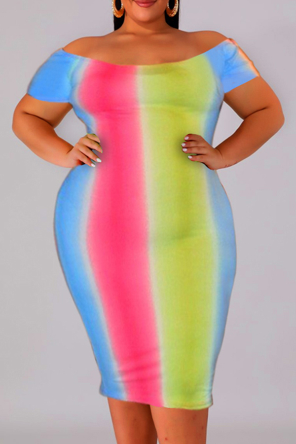 

Lovely Casual Striped Multicolor Knee Length Plus Size Dress, Multi