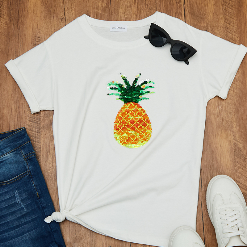 

Lovely Casual O Neck Pneapple Print White T-shirt