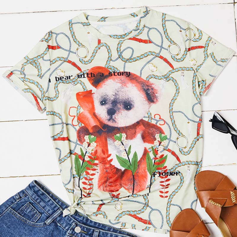 

Lovely Casual O Neck Cartoon Print Apricot T-shirt