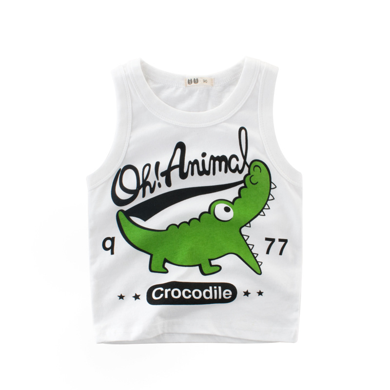 

Lovely Leisure O Neck Cartoon Print White Boy Tank Top