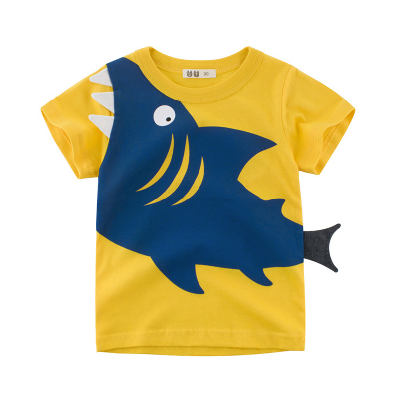 

Lovely Leisure O Neck Cartoon Print Golden Yellow Boy T-shirt