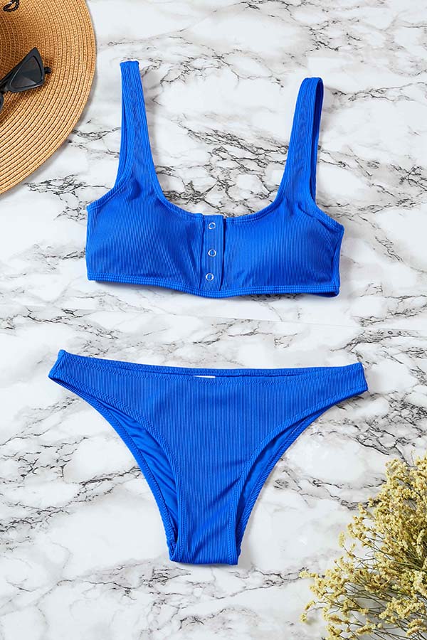 

Lovely Buttons Design Blue Two-piece Swimsuit