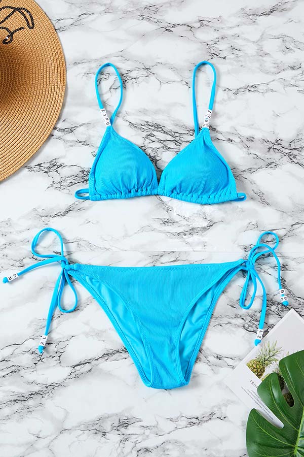 

Lovely Lace-up Blue Two-piece Swimsuit