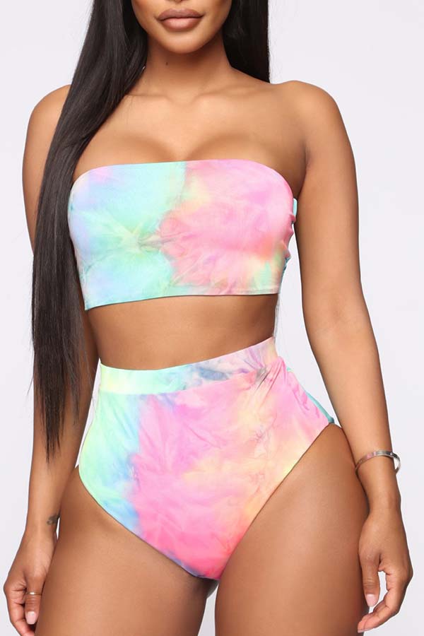 

Lovely Tie-dye Multicolor Two-piece Swimsuit(with cover-up, Multi