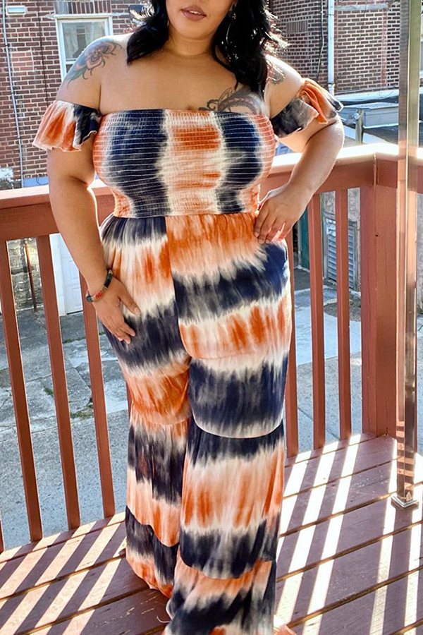 

Lovely Casual Tie-dye Orange Plus Size One-piece Jumpsuit