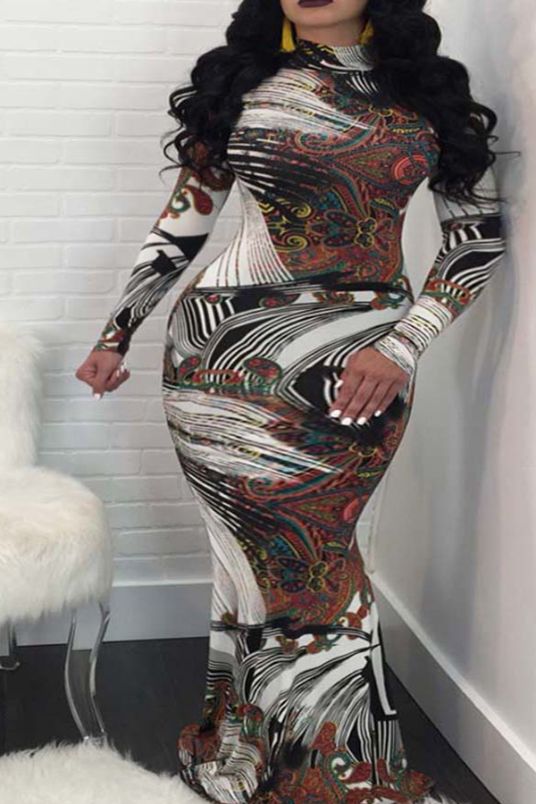 

Lovely Trendy Print Multicolor Maxi Plus Size Dress, Multi