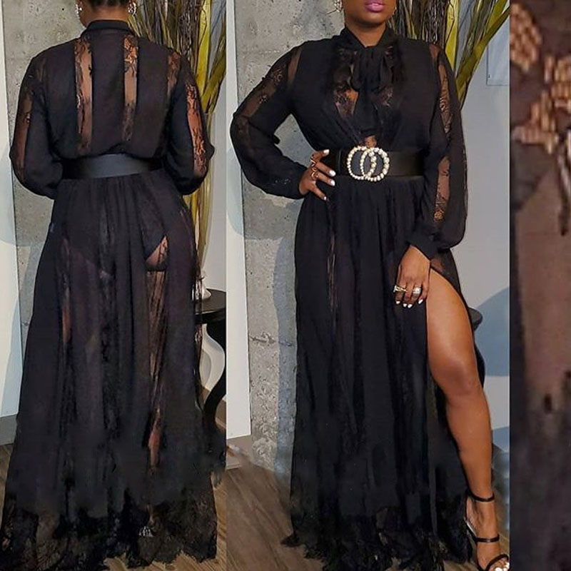 

Lovely Trendy Patchwork Black Ankle Length Dress