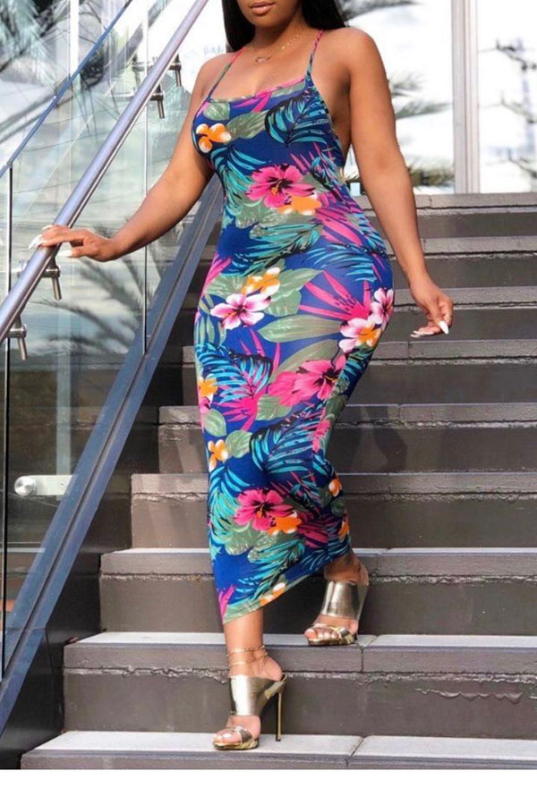 

Lovely Bohemian Plants Print Multicolor Ankle Length Dress, Multi