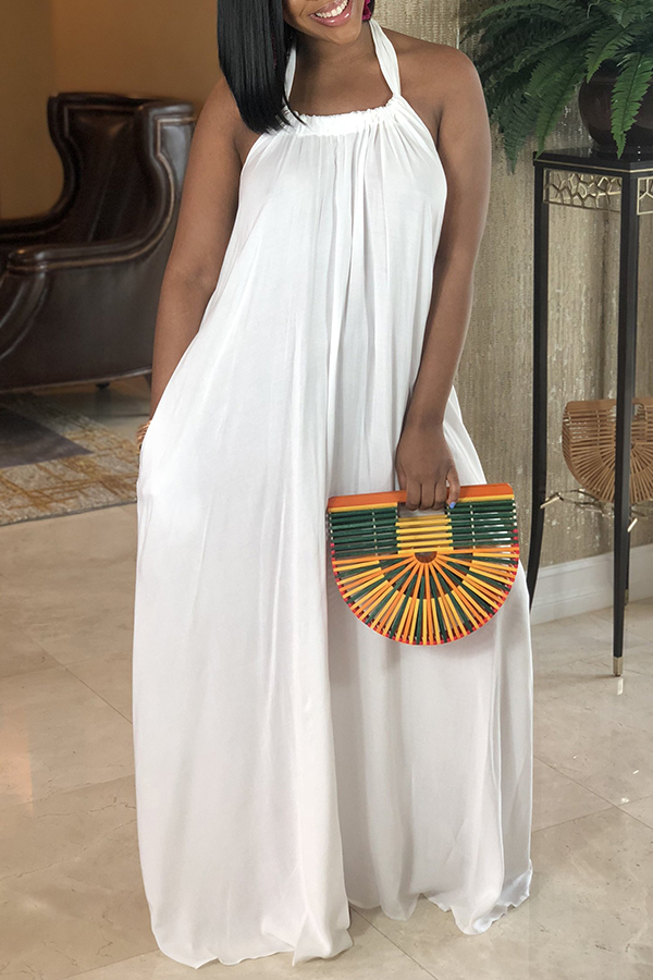 

Lovely Casual Loose White Maxi Dress