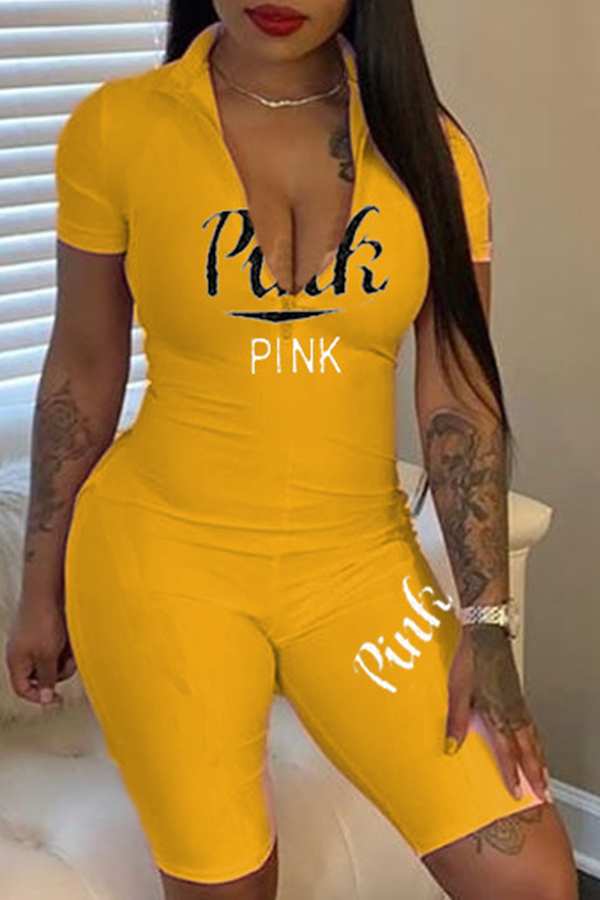 

Lovely Sportswear Letter Yellow One-piece Romper