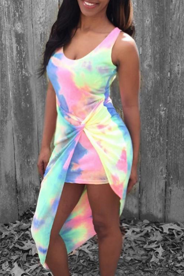Lovely Casual Tie-dye Multicolor Mid Calf Dress, Multi