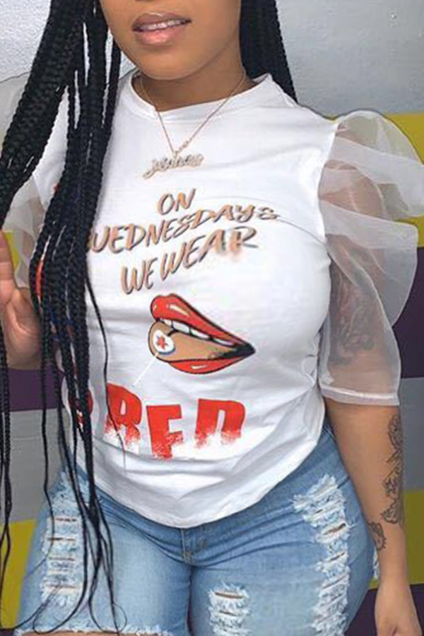 

Lovely Casual O Neck Print White Plus Size T-shirt