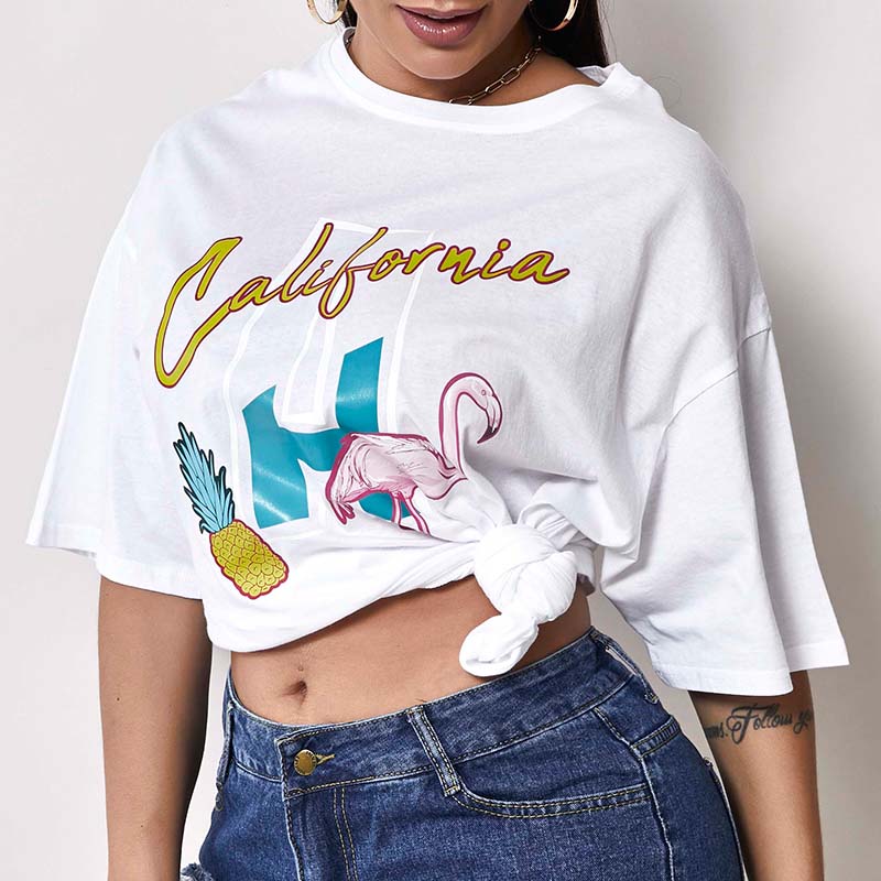 

Lovely Casual O Neck Print White T-shirt