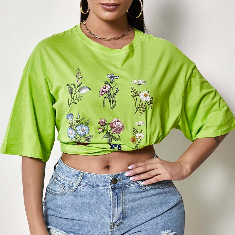 

Lovely Casual O Neck Print Green T-shirt