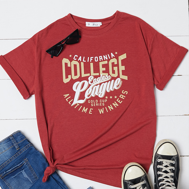 

Lovely Leisure Letter Print Brick Red T-shirt