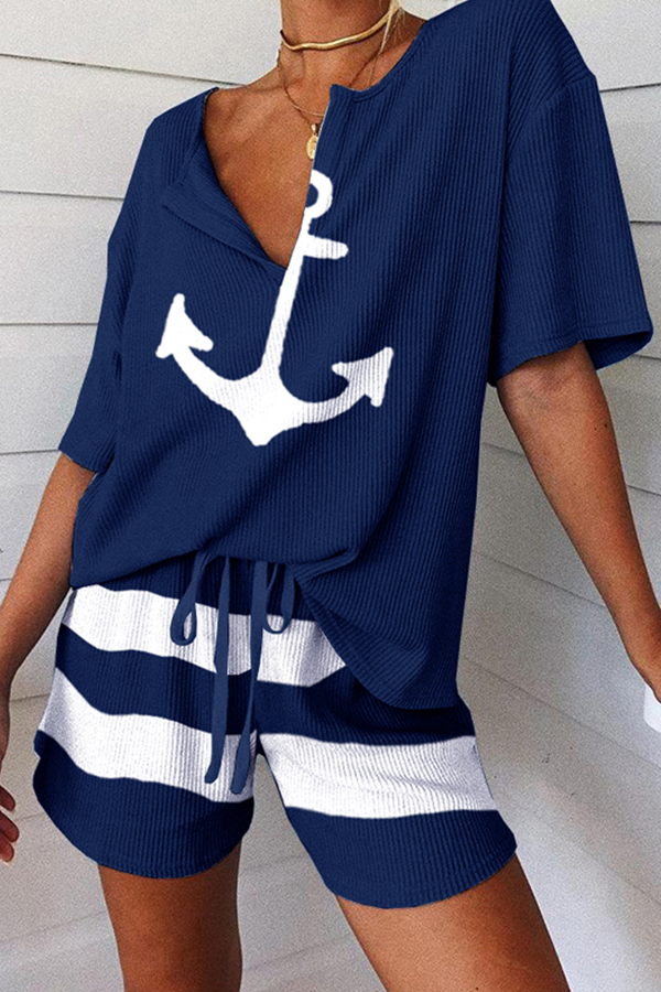 

Lovely Leisure Print Dark Blue Loungewear