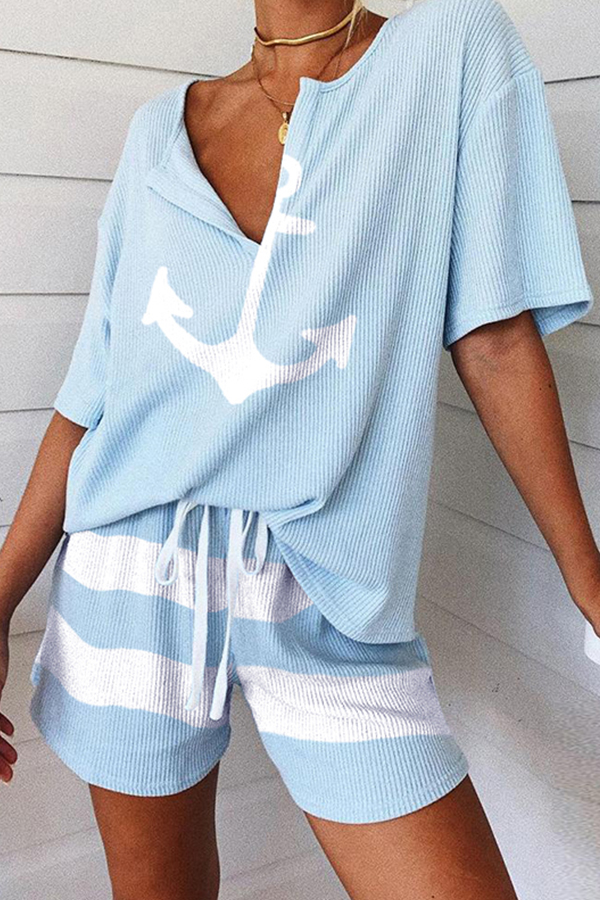 

Lovely Leisure Print Baby Blue Loungewear