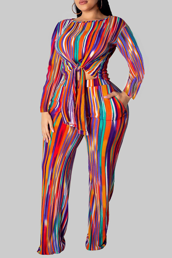 

Lovely Trendy Print Multicolor Plus Size Two-piece Pants Set, Multi