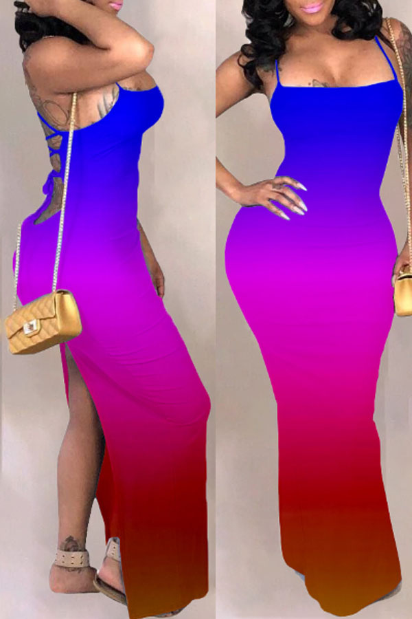 

Lovely Sexy Backless Purple Maxi Dress