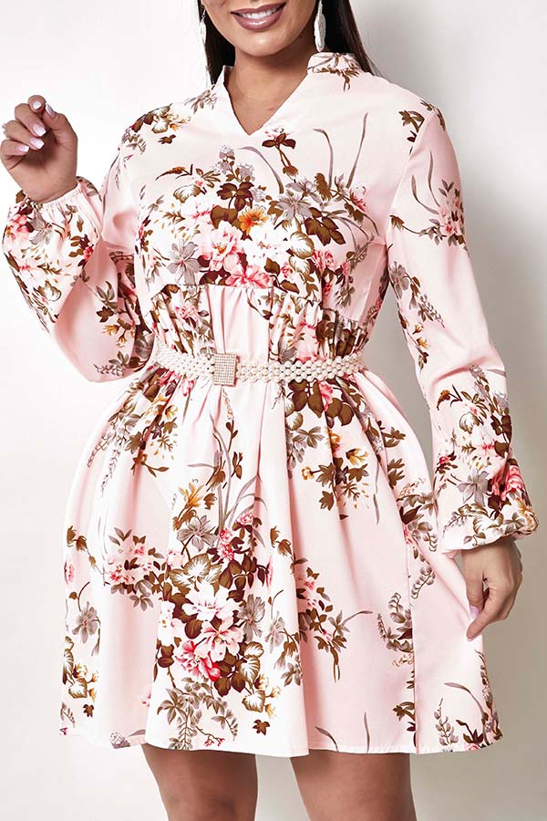 

Lovely Casual Print Pink Mini Dress