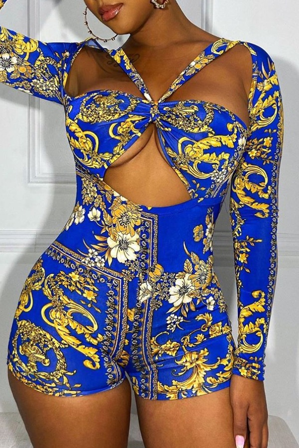 

Lovely Leisure Print Deep Blue One-piece Romper