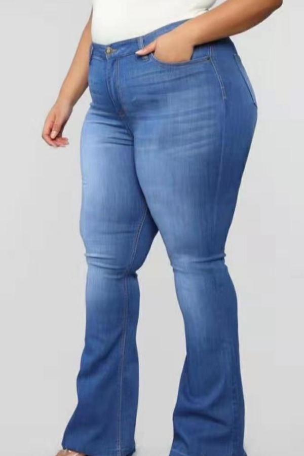 

Lovely Casual Buttons Design Blue Plus Size Jeans