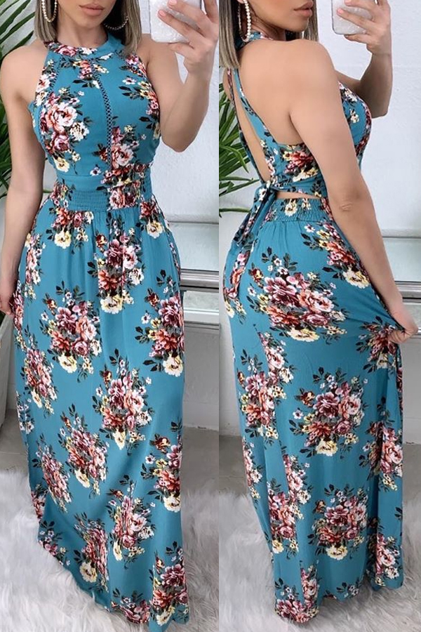 

Lovely Bohemian Print Blue Maxi Dress
