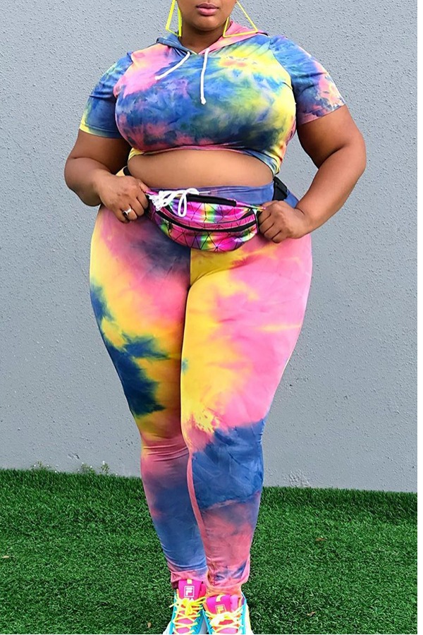 

Lovely Trendy Tie-dye Multicolor Plus Size Two-piece Pants Set, Multi