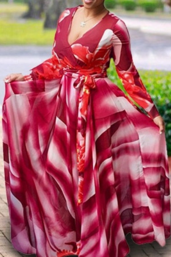 

Lovely Stylish Print Red Maxi Plus Size Dress