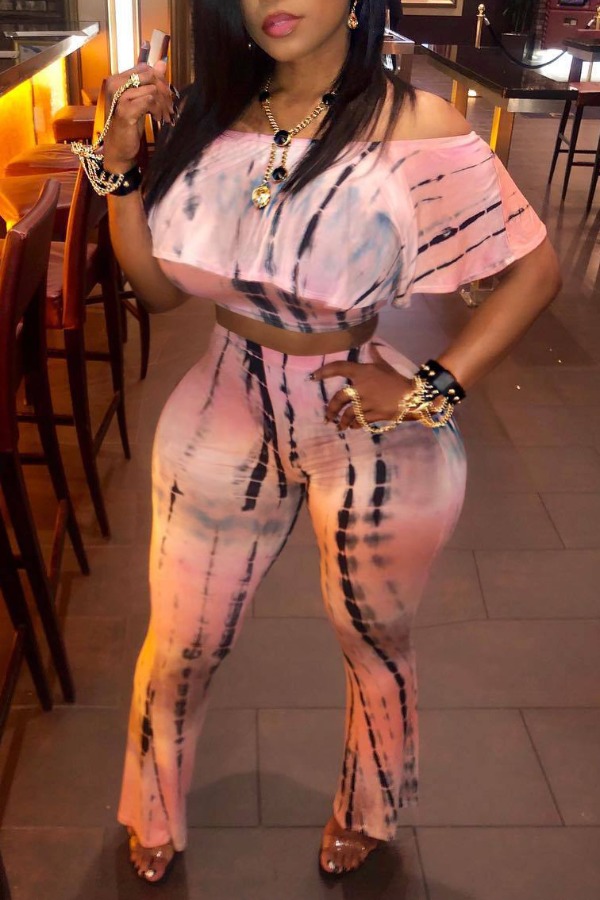 

Lovely Leisure Print Pink Plus Size Two-piece Pants Set