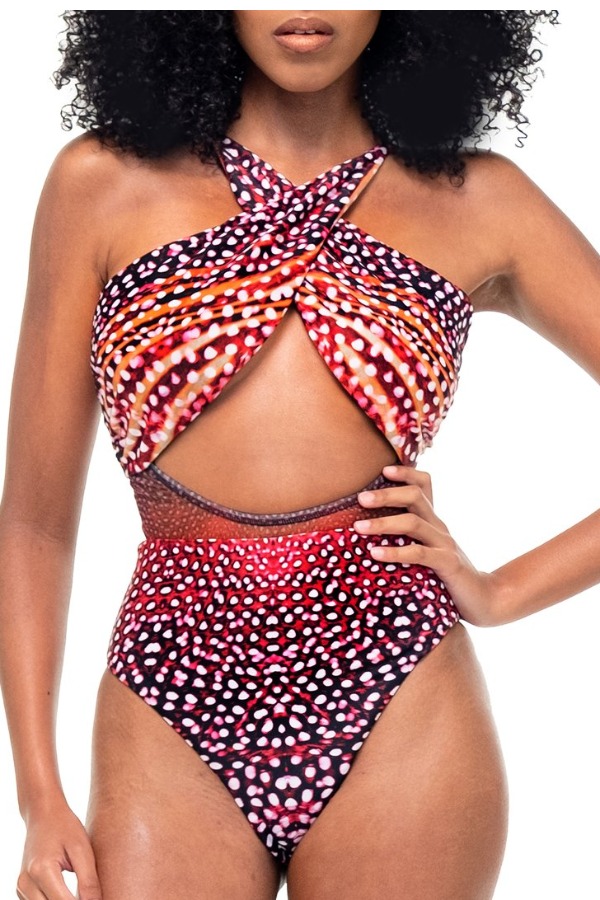 

Lovely Print Red One-piece Swimsuit