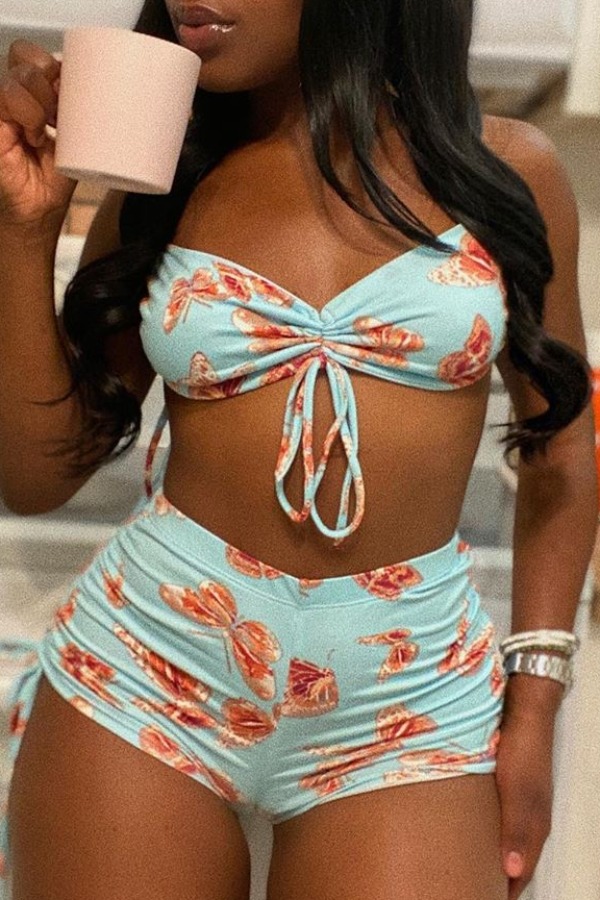 Lovely Print Blue Two-piece Swimsuit