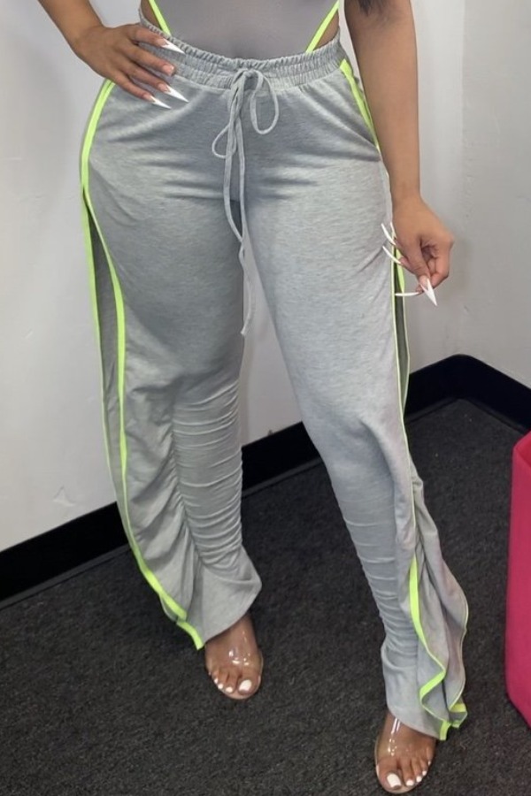 

Lovely Leisure Side High Slit Grey Pants