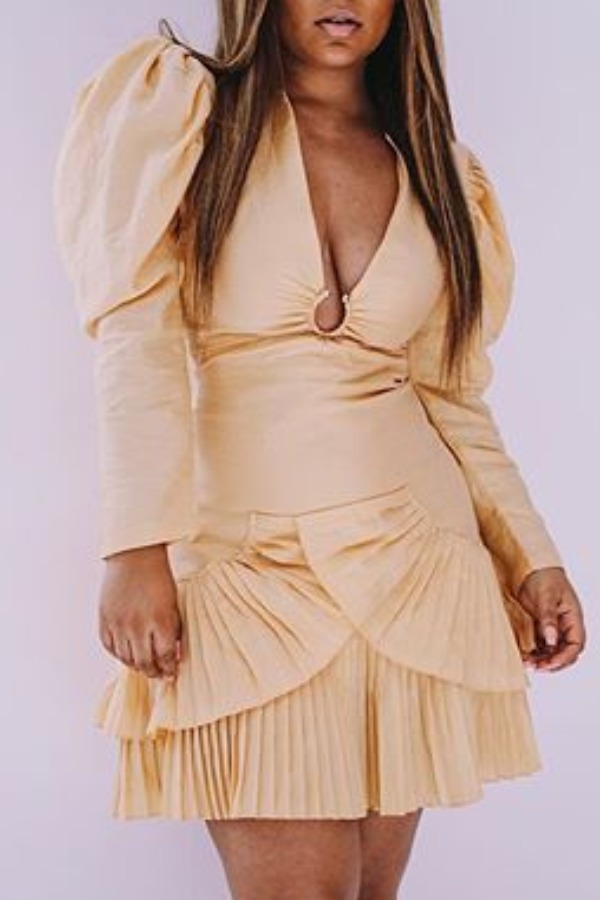 

Lovely Trendy Fold Design Beige Mini Dress