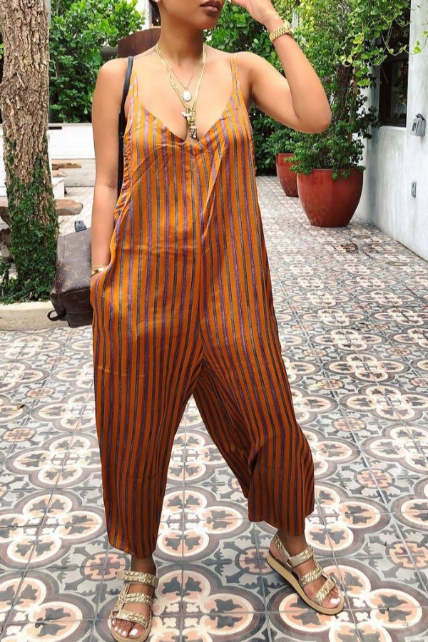 

Lovely Leisure Striped Brown One-piece Jumpsuit